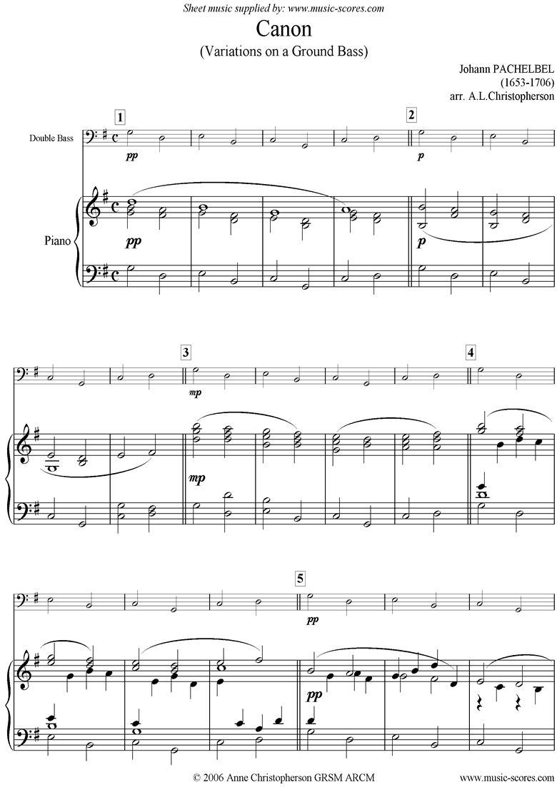 Canon: Easy Double Bass and Piano by Pachelbel