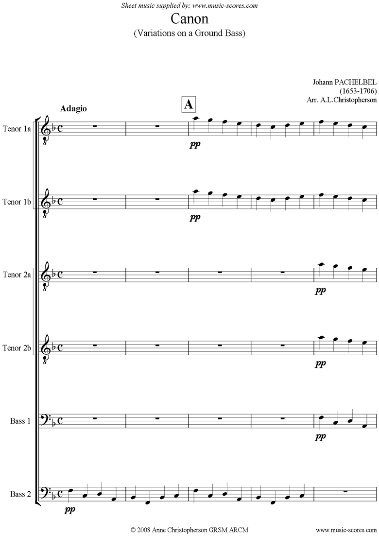 Canon: for Male Voice Choir TTTTBB by Pachelbel